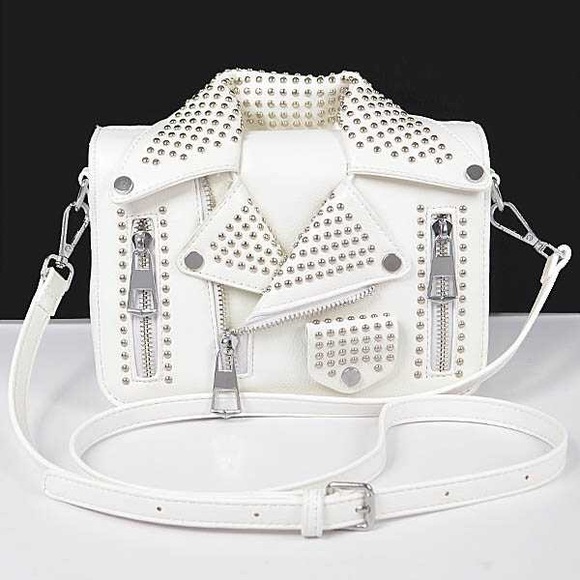 Studded Vegan Leather Jacket Clutch Bag - Picture 1 of 2